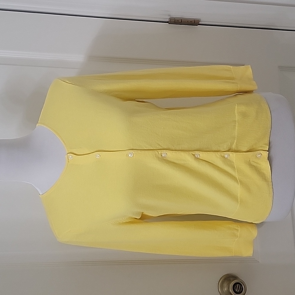 Chaps Size M Lemon Yellow Button Front Long Sleeve Sweater / Cardigan